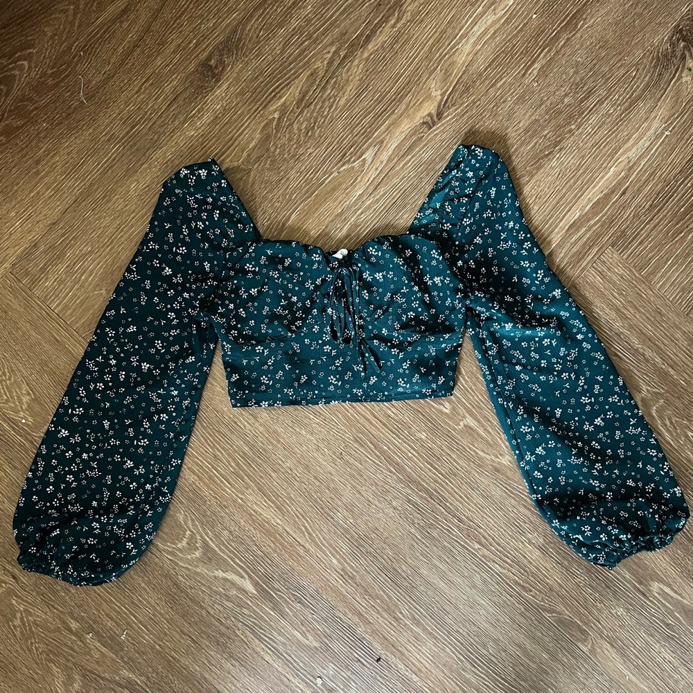 La Hearts Dark Green Smocked Top